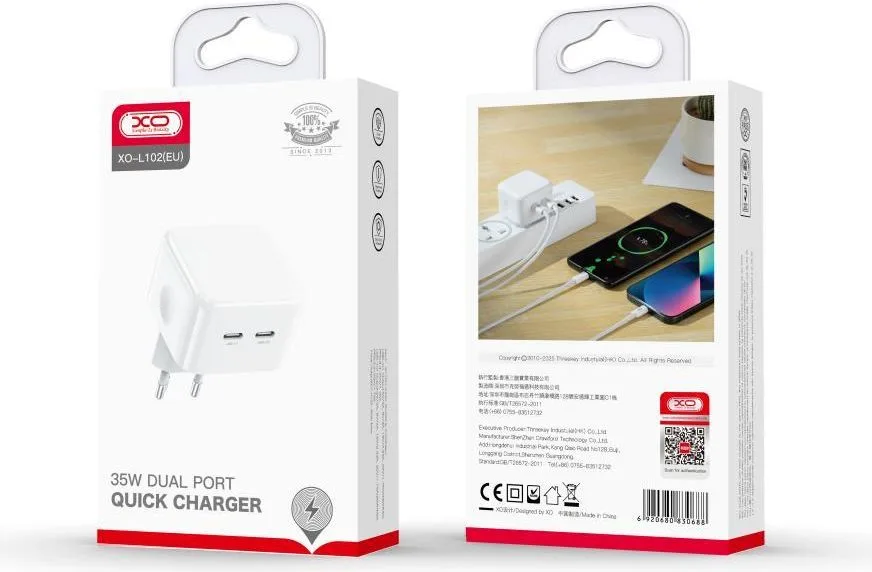 XO φορτιστής ΤΑΧΕΙΑΣ φόρτισης L102 35W PD, 2 ΘΥΡΕΣ — εικόνα 3