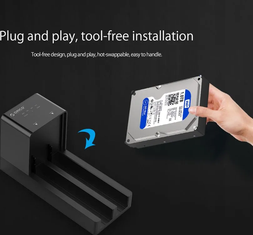 ORICO docking station για 2.5" ή 3.5" SATA HDD/SSD 6528US3-C, 2 θέσεων, 5Gbps, clone function, μαύρο — εικόνα 7