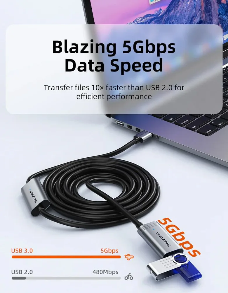 CABLETIME καλώδιο προέκτασης USB CT-AMAFA3, active, 5Gbps, 5m, μαύρο — εικόνα 2