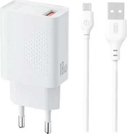 XO L159, φορτιστής, 1 θύρα, με καλώδιο Micro USB, 18W, ΛΕΥΚΟΣ