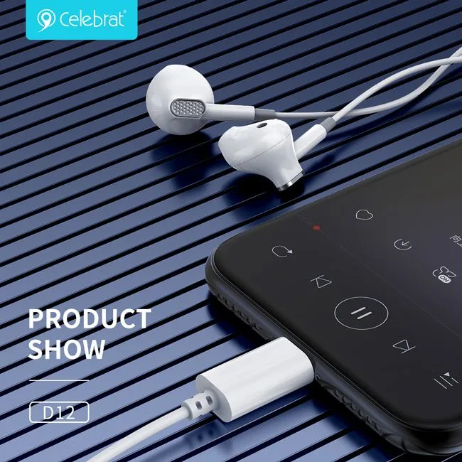 CELEBRAT earphones με μικρόφωνο D12, USB-C σύνδεση, Φ14.2mm, 1.2m, λευκά — εικόνα 3