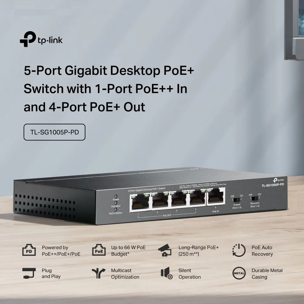 TP-LINK desktop switch TL-SG1005P-PD, 5x Gigabit θύρες, PoE+, UN/1.0 — εικόνα 2