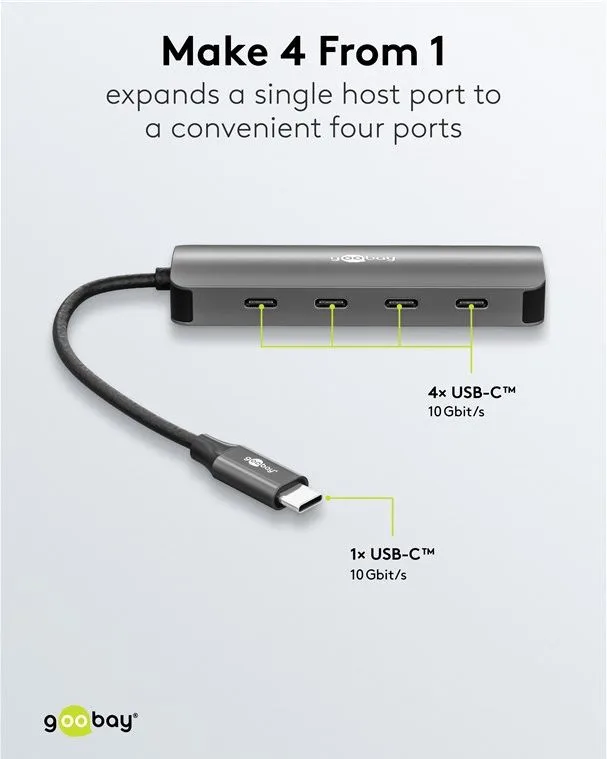 GOOBAY USB hub 76565, 4x θυρών, USB 3.2, 10Gbps, USB-C σύνδεση, γκρι — εικόνα 4