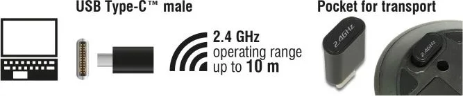 DELOCK ασύρματο ποντίκι 12526, Οπτικό, USB-C receiver, 3-button, μαύρο — εικόνα 3