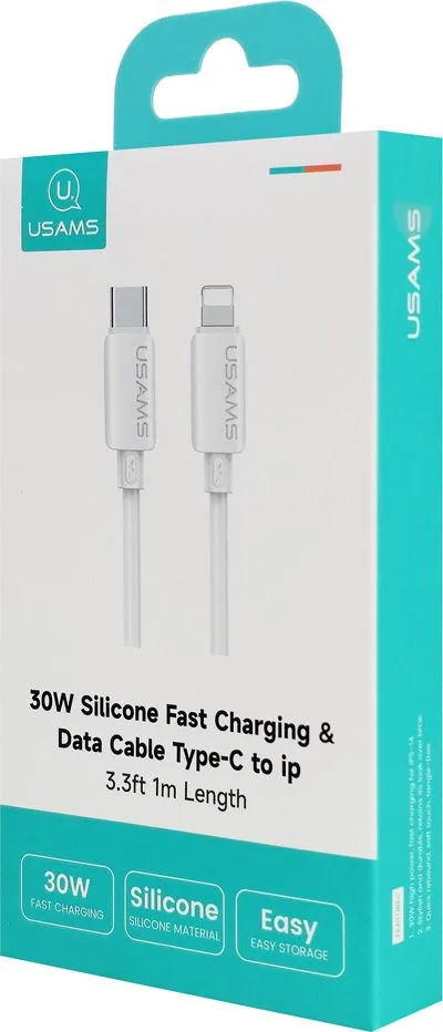 USAMS καλώδιο Lightning σε USB-C SJ788, σιλικόνης, 30W, 480Mbps, 1m, λευκό — εικόνα 7