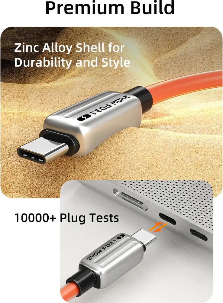 CABLETIME καλώδιο USB-C CT-CM240-ZSO2, 240W, 480Mbps, 2m, πορτοκαλί — εικόνα 5