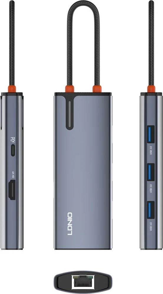 LDNIO docking station DS-16H, 6 θυρών, USB-C σύνδεση, 4K, 100W PD, γκρι — εικόνα 5
