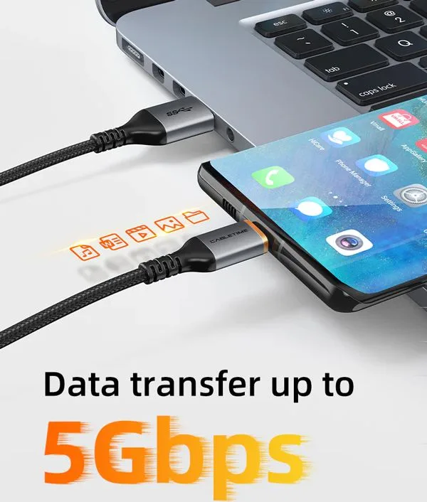 CABLETIME καλώδιο USB-C σε USB CT-AMCMG1, 3A, 5Gbps, 1m, μαύρο — εικόνα 3