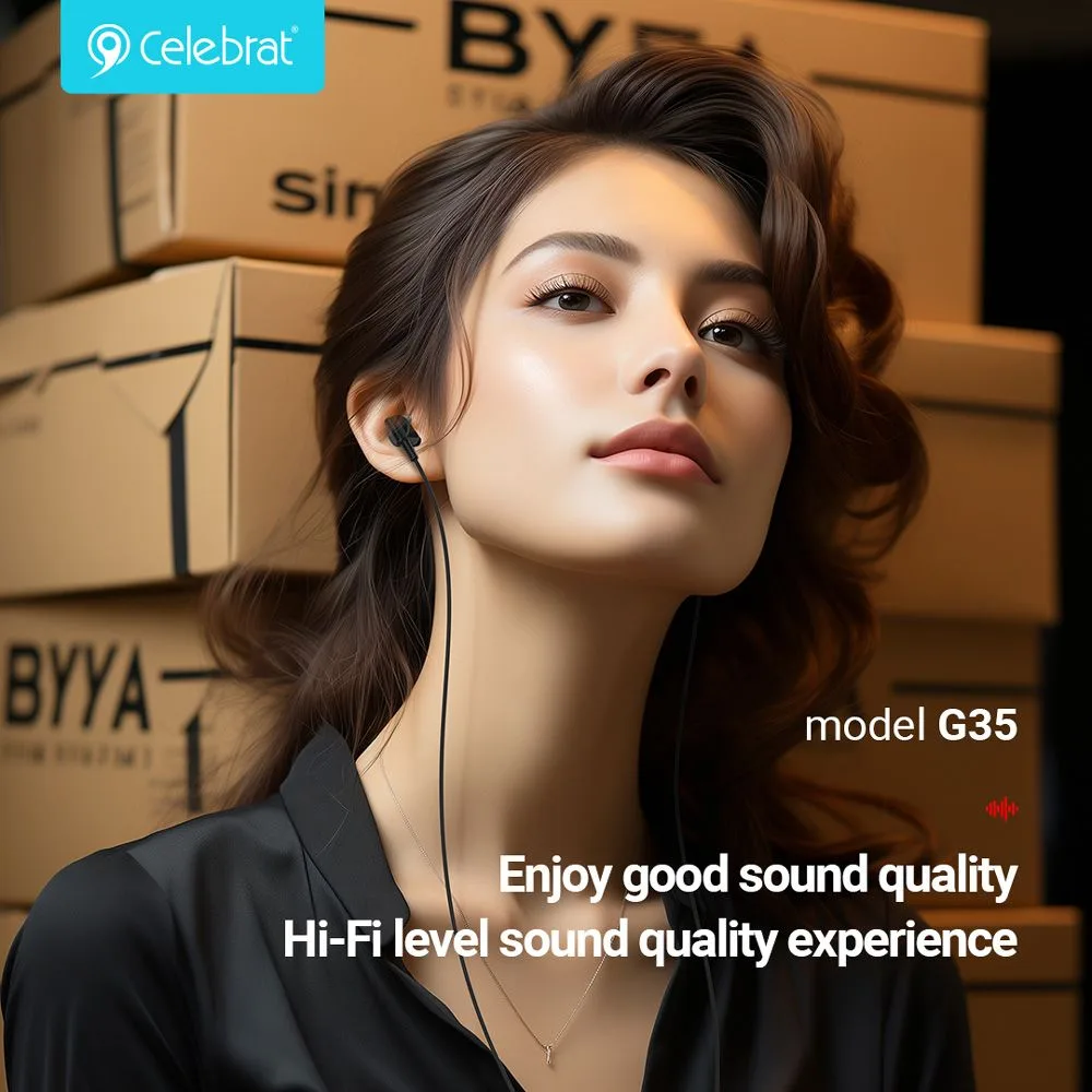 CELEBRAT earphones με μικρόφωνο G35, 3.5mm σύνδεση, 10mm, 1.2m, μαύρα — εικόνα 4