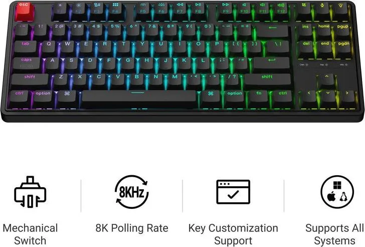 Keychron C3 Pro (C3PX-H1) QMK/VIA Mechanical Red Switch - 8K Polling Rate Hot Swap. 80% US RGB — εικόνα 2