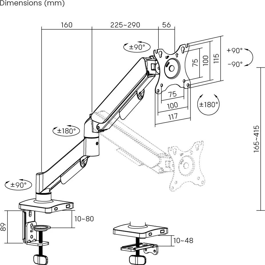 POWERTECH βάση γραφείου οθόνης PT-1424, 17-32", έως 9kg — εικόνα 7