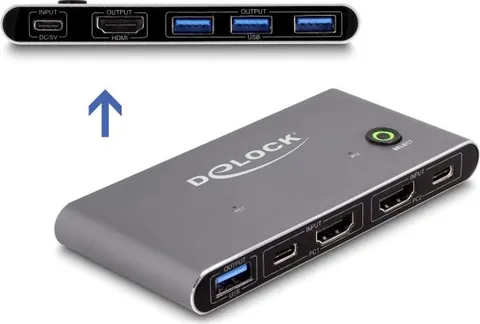 DELOCK HDMI KVM switch 18647 με 4x θύρες USB 5Gbps, 8K/30Hz, γκρι