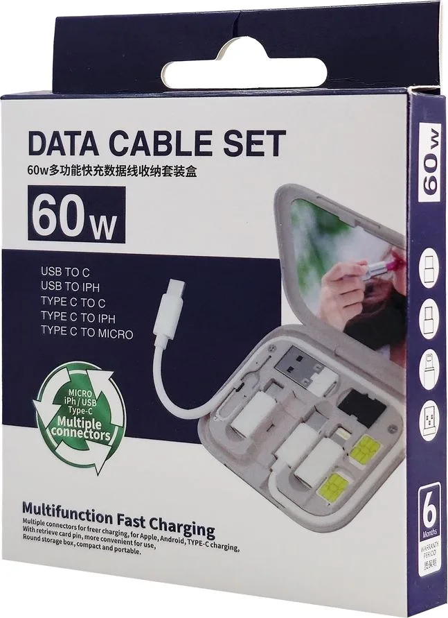 POWERTECH all in one κιτ φόρτισης με καλώδιο & αντάπτορες CAB-U162, 60W, 30cm, μαύρο — εικόνα 5