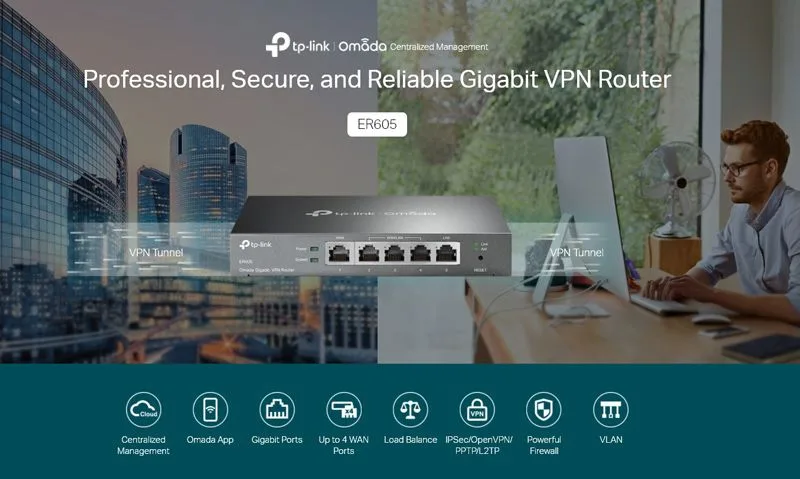 TP-LINK Gigabit VPN router ER605, 5x Ethernet port, Ver 1.0 — εικόνα 2