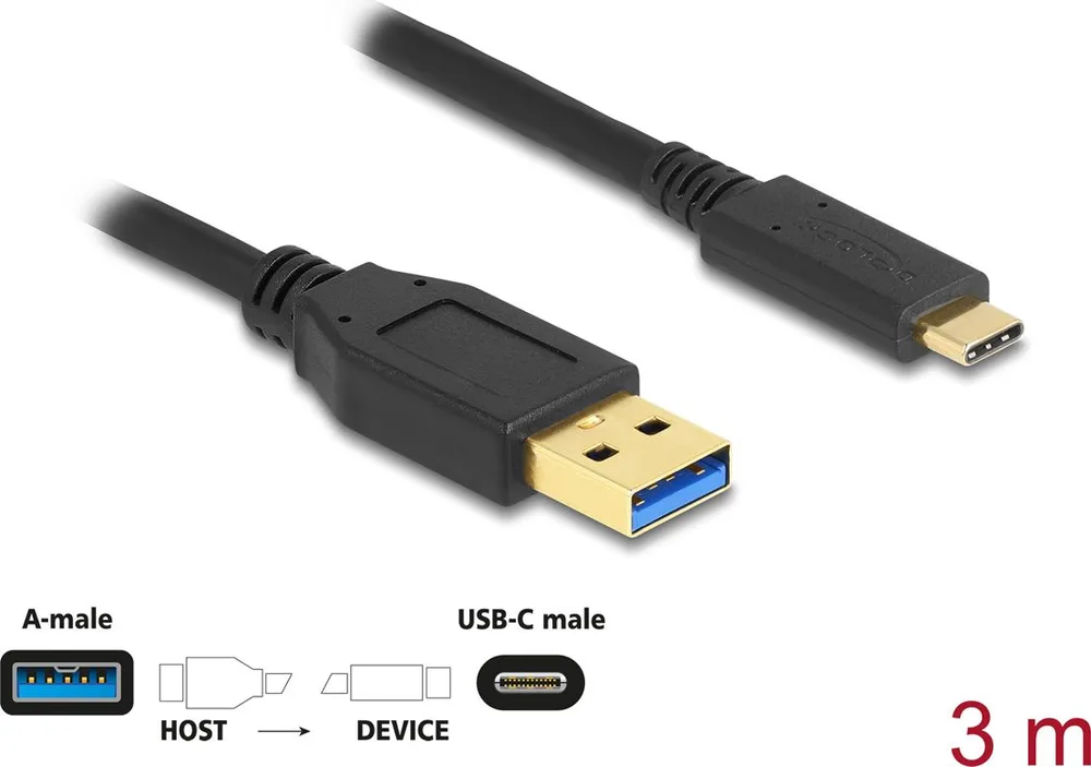 DELOCK καλώδιο USB-C σε USB 84006, 10Gbps, 3m, μαύρο — εικόνα 2