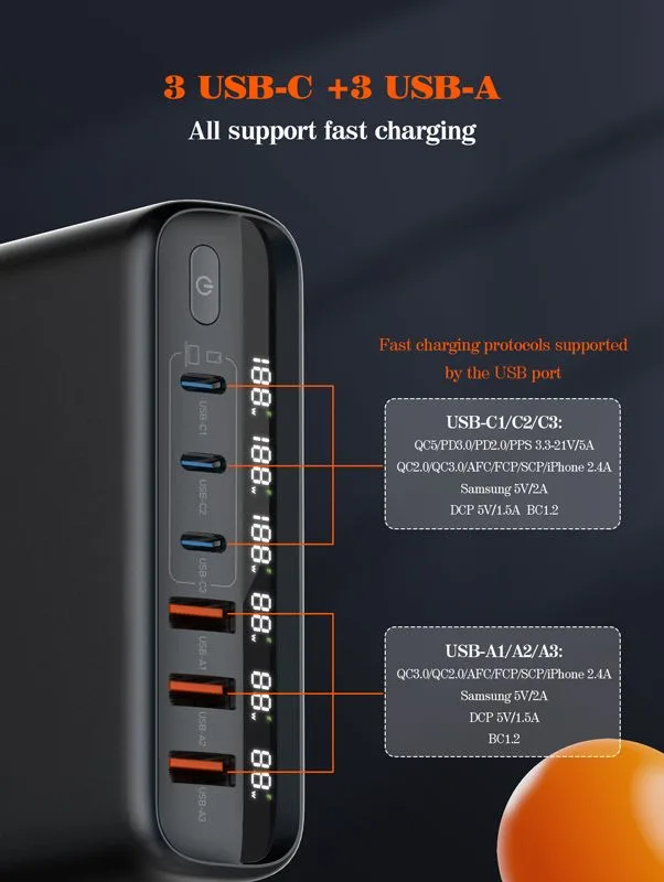 LDNIO σταθμός φόρτισης A6140C, 3x USB-C/3x USB, 140W, PD/QC, GaN, μαύρος — εικόνα 4