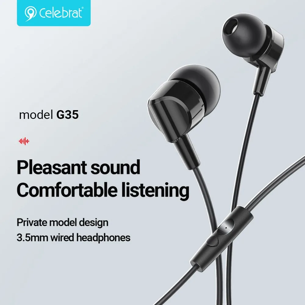 CELEBRAT earphones με μικρόφωνο G35, 3.5mm σύνδεση, 10mm, 1.2m, μαύρα — εικόνα 2