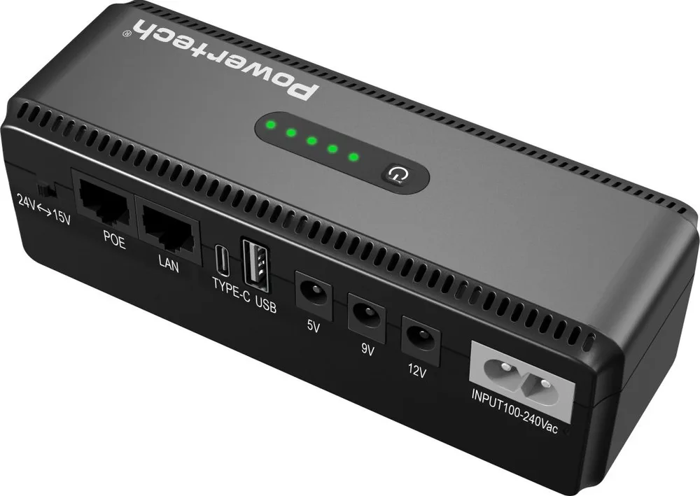 POWERTECH Mini DC UPS PT-1436, 18W, 8800mAh, 3x DC, Usb/usb-C/lan/poe, μαύρο — εικόνα 3