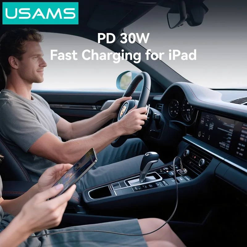 USAMS φορτιστής αυτοκινήτου CC322, USB & USB-C, 30W, γκρι — εικόνα 4