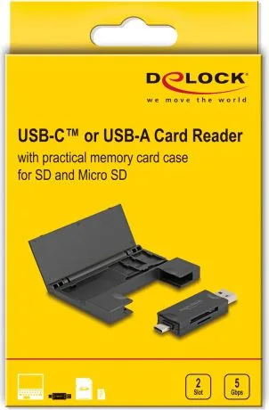 DELOCK card reader 91014 για SD & micro SD, με θήκη, USB/USB-C, 5Gbps, μαύρο — εικόνα 5