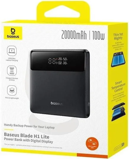 BASEUS H1, Powerbank ΓΡΗΓΟΡΗΣ φόρτισης, 20000MAh, 100W, με ΨΗΦΙΑΚΗ οθόνη, μαύρο — εικόνα 3