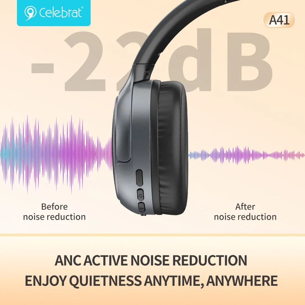 CELEBRAT headphones A41, ασύρματα & ενσύρματα, 40mm, 400mAh, ANC, μαύρα — εικόνα 2