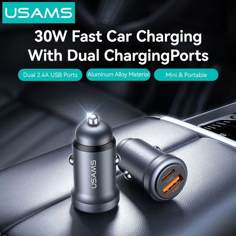 USAMS φορτιστής αυτοκινήτου CC322, USB & USB-C, 30W, πορτοκαλί — εικόνα 6
