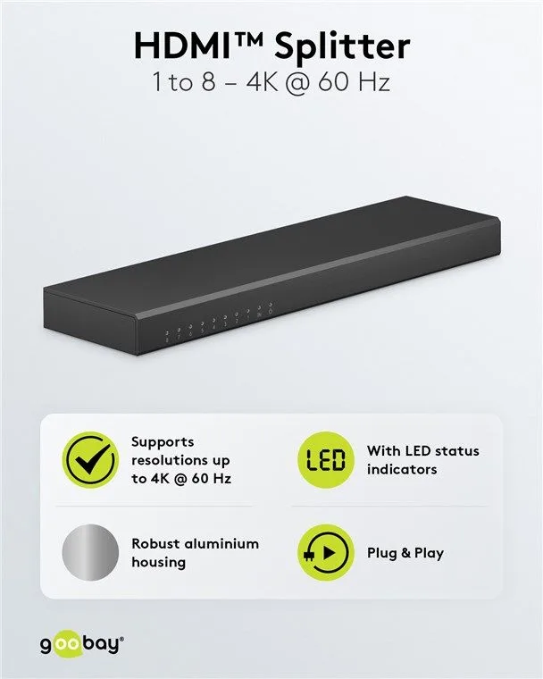 GOOBAY HDMI splitter 58484, 8 σε 1, 4K/60Hz, μαύρο — εικόνα 4