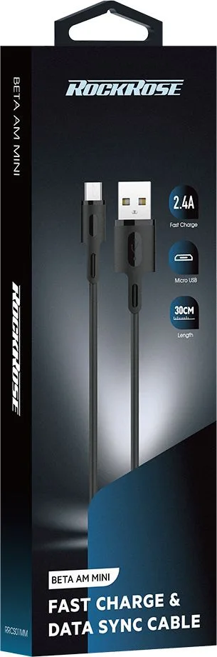 ROCKROSE καλώδιο USB σε Micro USB Beta AM Mini, 2.4A, 30cm, μαύρο — εικόνα 6