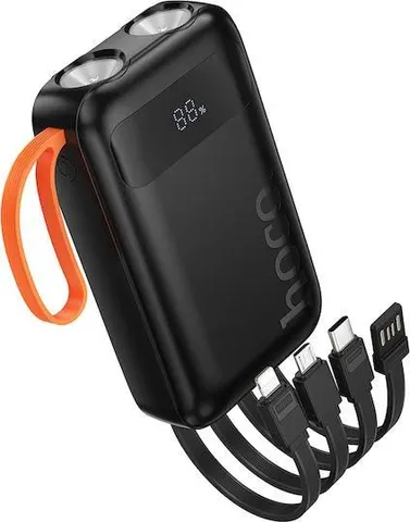 HOCO J151 Spirit, Powerbank, 10000MAh, ΔΙΠΛΟ ΦΩΣ, οθόνη LED, 4 καλώδια, μαύρο