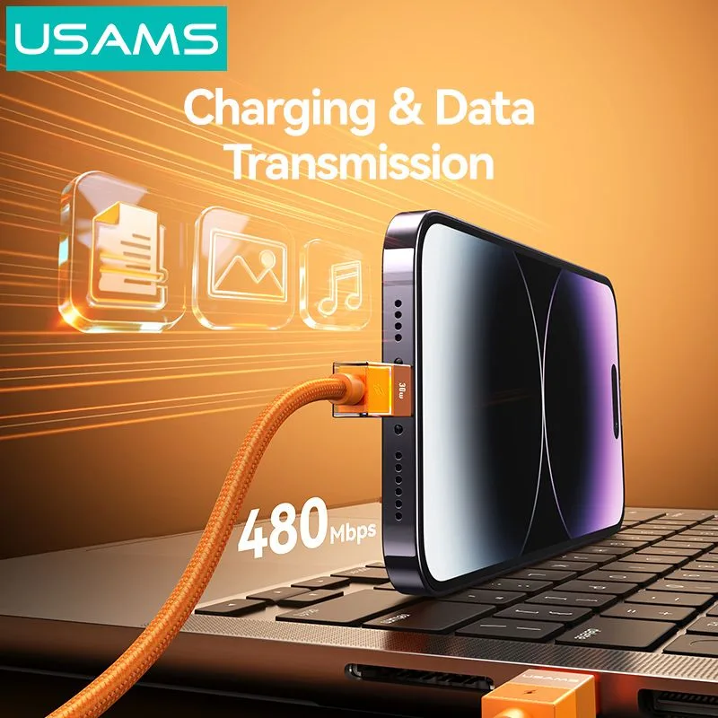 USAMS καλώδιο Lightning σε USB-C SJ776, 30W, 480Mbps, 1.2m, πορτοκαλί — εικόνα 5