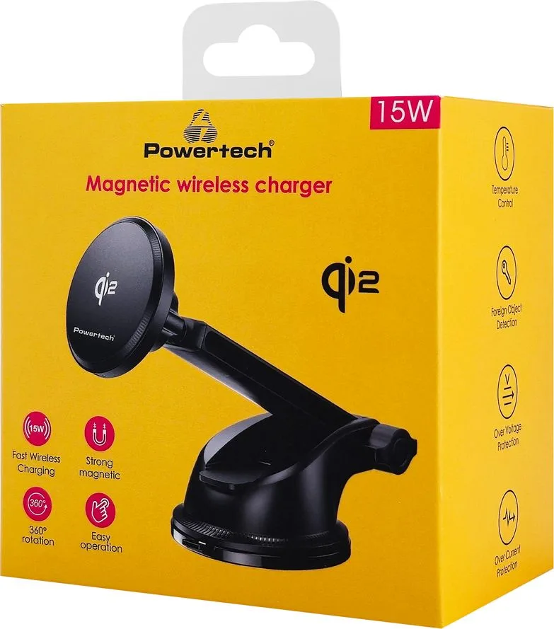 POWERTECH ασύρματος φορτιστής & βάση smartphone αυτοκινήτου PT-1492, Qi2, 15W, μαύρος — εικόνα 5