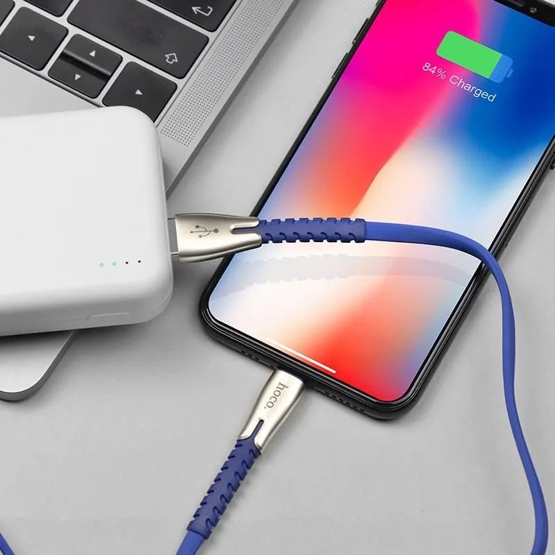 HOCO U58 Core ΜΕΤΑΛΛΙΚΟ καλώδιο Lightning φόρτισης & Data 1.2m, μπλε — εικόνα 3