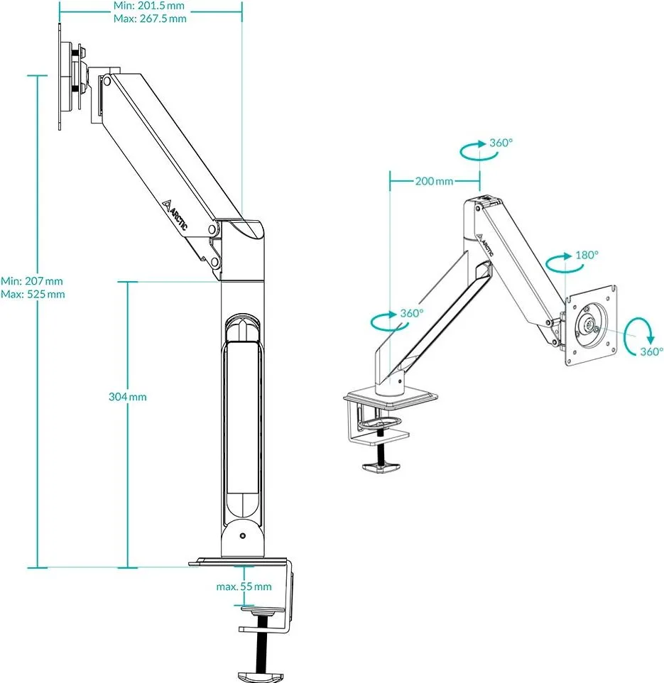 Arctic X1-3D - Single Monitor arm with complete 3D movement in black colour — εικόνα 9
