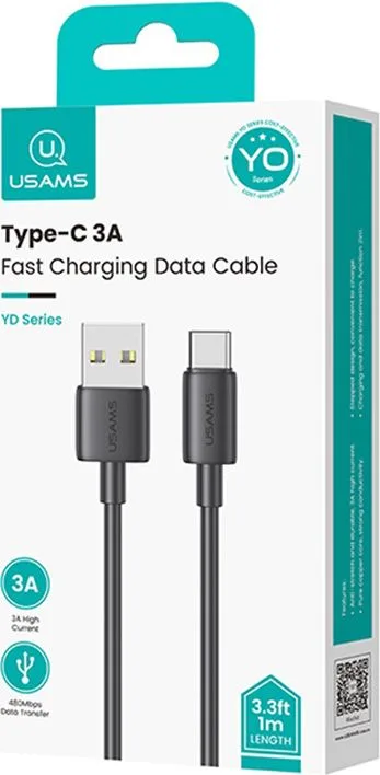 USAMS καλώδιο USB-C σε USB US-SJ708, 3A, 480Mbps, 1m, μαύρο — εικόνα 3
