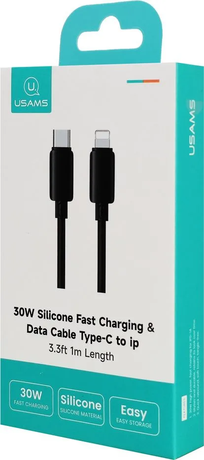 USAMS καλώδιο Lightning σε USB-C SJ788, σιλικόνης, 30W, 480Mbps, 1m, μαύρο — εικόνα 7
