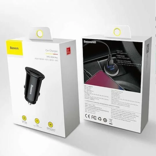 BASEUS Circular, φορτιστής ΑΥΤΟΚΙΝΗΤΟΥ, 2 ΘΥΡΕΣ, 30W, ΜΑΥΡΟΣ — εικόνα 3