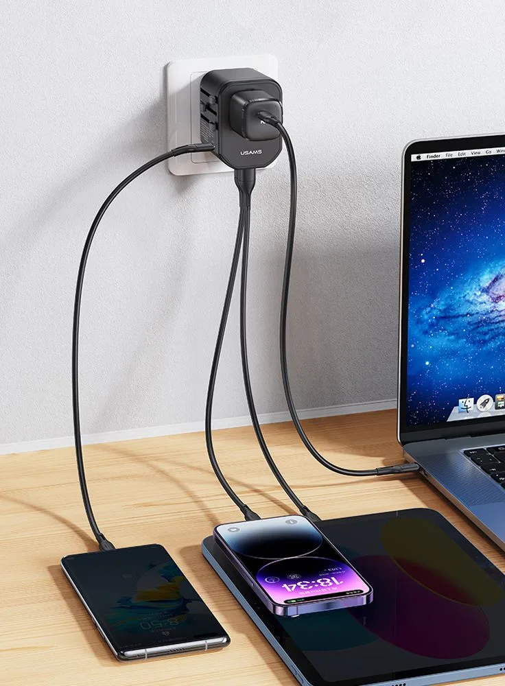 USAMS φορτιστής/αντάπτορας πρίζας US-CC179, USB-C & 2x USB, universal, 20W, μαύρος — εικόνα 2