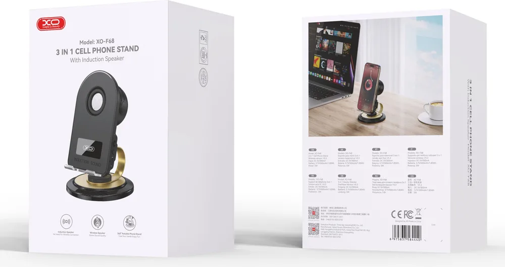 XO F68 Inductive βάση ΚΙΝΗΤΟΥ με Bluetooth ηχείο, μαύρο — εικόνα 3