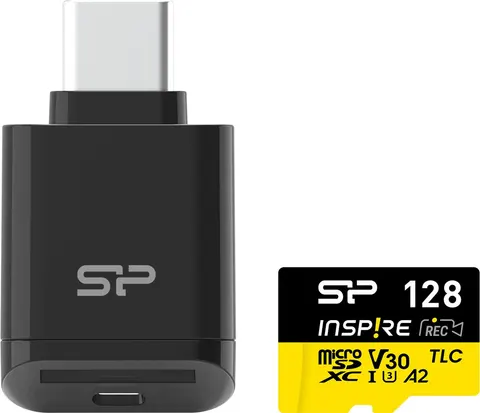 SILICON POWER κάρτα μνήμης microSDXC Inspire με card reader, 128GB, C10 UHS-I U3 V30 A2