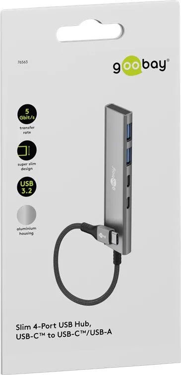 GOOBAY USB hub 76563, 4x θυρών, USB 3.2, 5Gbps, USB-C σύνδεση, γκρι — εικόνα 9