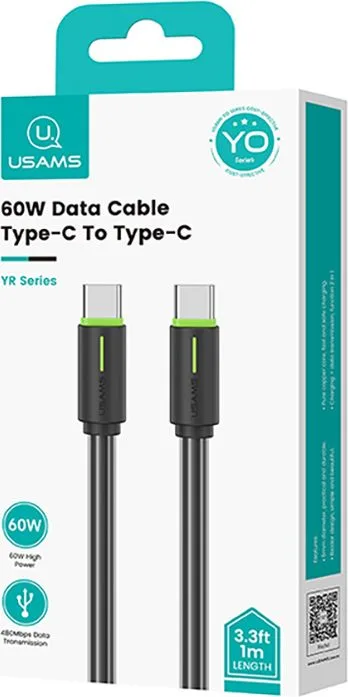 USAMS καλώδιο USB-C US-SJ734, 60W, 480Mbps, 1m, μαύρο — εικόνα 4