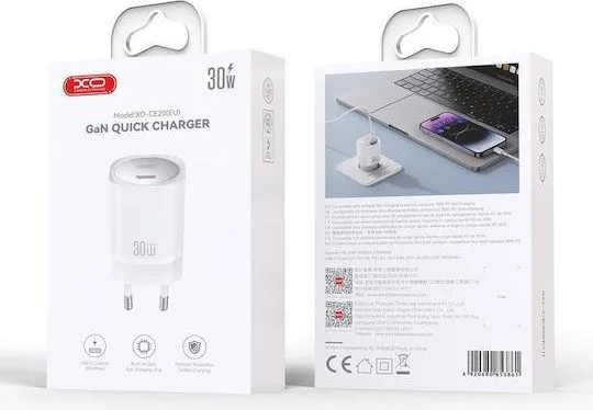 XO CE41, φορτιστής ΓΡΗΓΟΡΗΣ φόρτισης, 1 θύρα Type-C, 30W, ΛΕΥΚΟΣ — εικόνα 3
