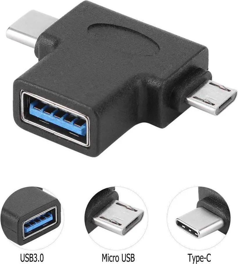 POWERTECH αντάπτορας USB σε USB-C & Micro USB CAB-U117, 5Gbps, μαύρος — εικόνα 2