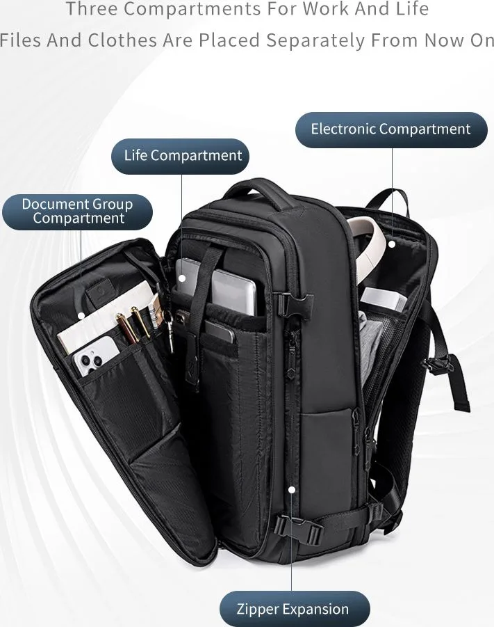 ARCTIC HUNTER τσάντα πλάτης B00866 με θήκη laptop 15.6", αεροστεγής θήκη, 35.5L/49.5L, μαύρη — εικόνα 8