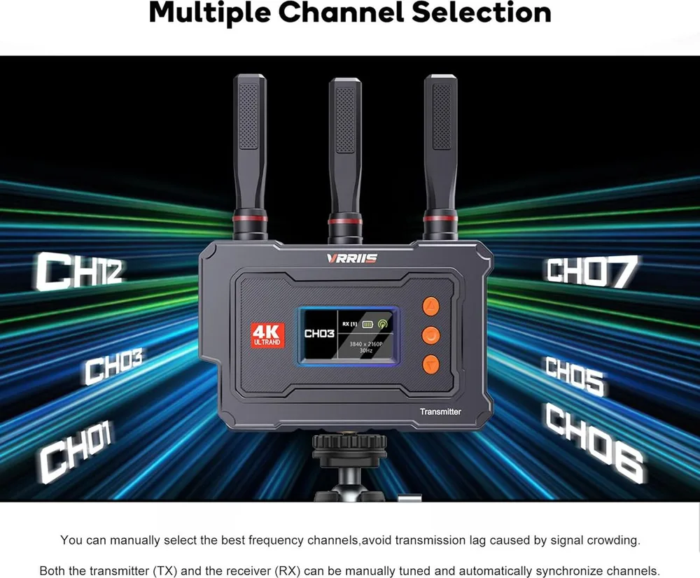 VRRIIS HDMI σύστημα ασύρματης μετάδοσης βίντεο WL096 Pro, 4K, 5GHz, έως 450m — εικόνα 3