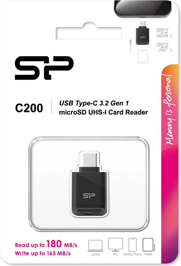 SILICON POWER card reader C200 για micro SD, USB-C, USB 3.2, 180/165MBps, μαύρο — εικόνα 5