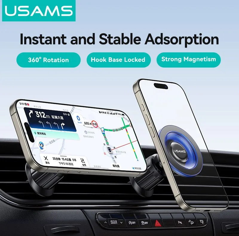 USAMS βάση smartphone αυτοκινήτου US-ZJ081, αεραγωγών, μαγνητική, μαύρη — εικόνα 2