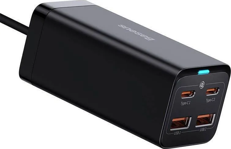 BASEUS GAN 3 PRO, 2 ΘΥΡΕΣ USB-A, 2 ΘΥΡΕΣ USB-C, 100W, ΜΑΥΡΟΣ — εικόνα 2