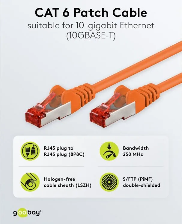 GOOBAY καλώδιο δικτύου 93468, CAT 6 S/FTP, copper, 250MHz, 1m, πορτοκαλί — εικόνα 2